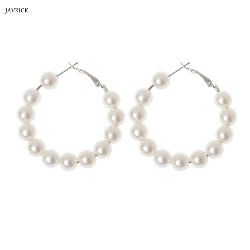 Элегантные женские серьги-кольца с белым жемчугом, большие жемчужные круглые серьги, модные ювелирные изделия - Окраска металла: 3cm