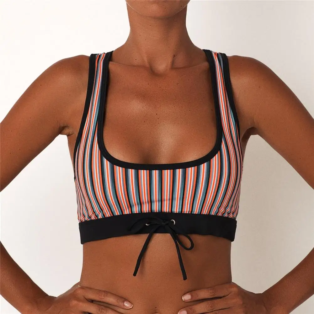 

Women's Swimwear Sexy Slim Fitting Backless One Piece Stripe Bowknot Sports Bra Top Bikini Swimsuit Swimwear for Women