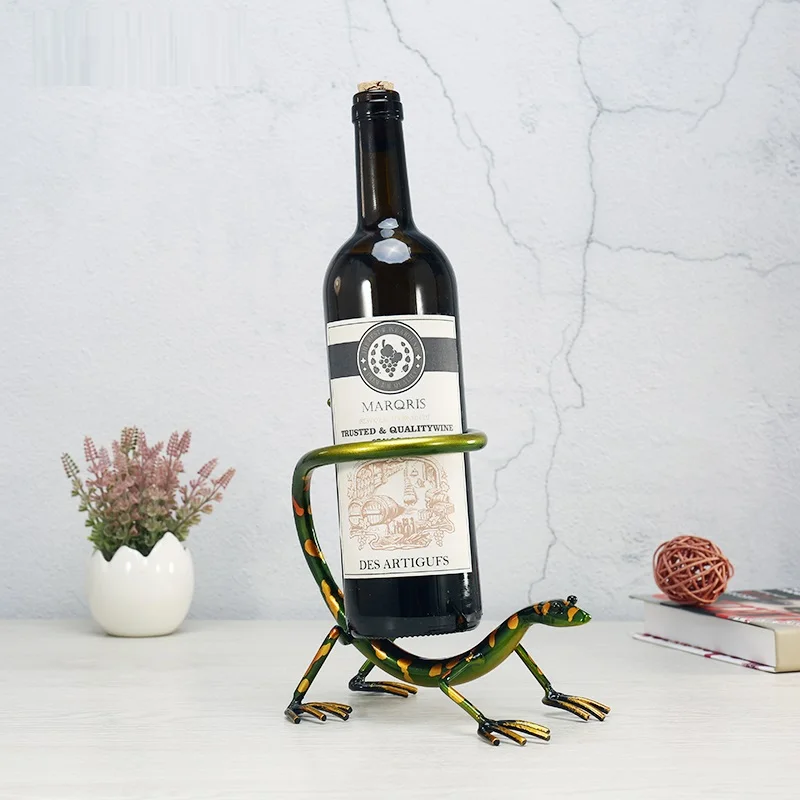 

Gecko Wine Rack Funny Animal Display Cork Storage Container Glass Holders Metal Craftwork Home Decor Wine Bottle L3099