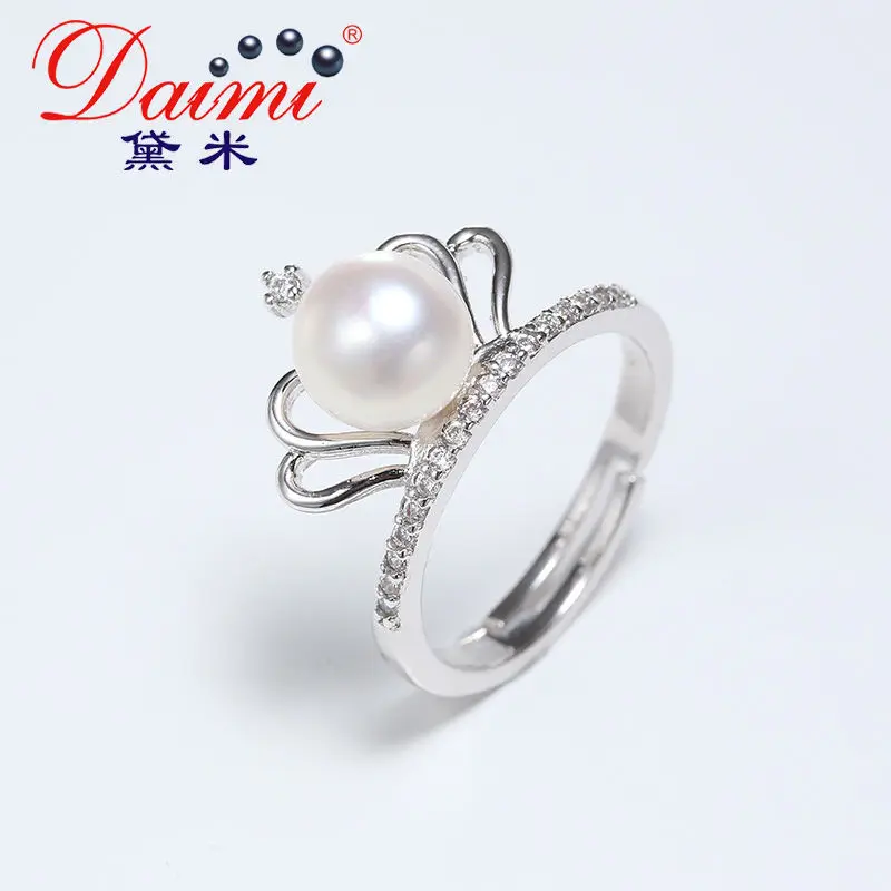 

DMCRFP001 8-9MM Pearl Ring Real 925 Sterling Silver Crown Pearl Ring For Man