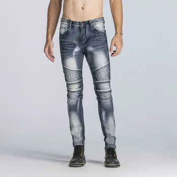 

Men Jeans New Fashion Denim Jeans Male Distressed Biker Trousers Men's Pants New Elastic Jeans