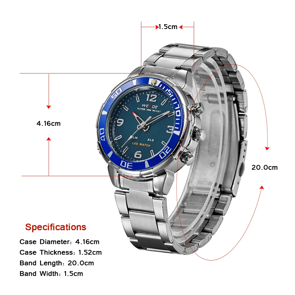 WEIDE Кварцевые спортивные наручные часы для мужчин повседневное натуральная