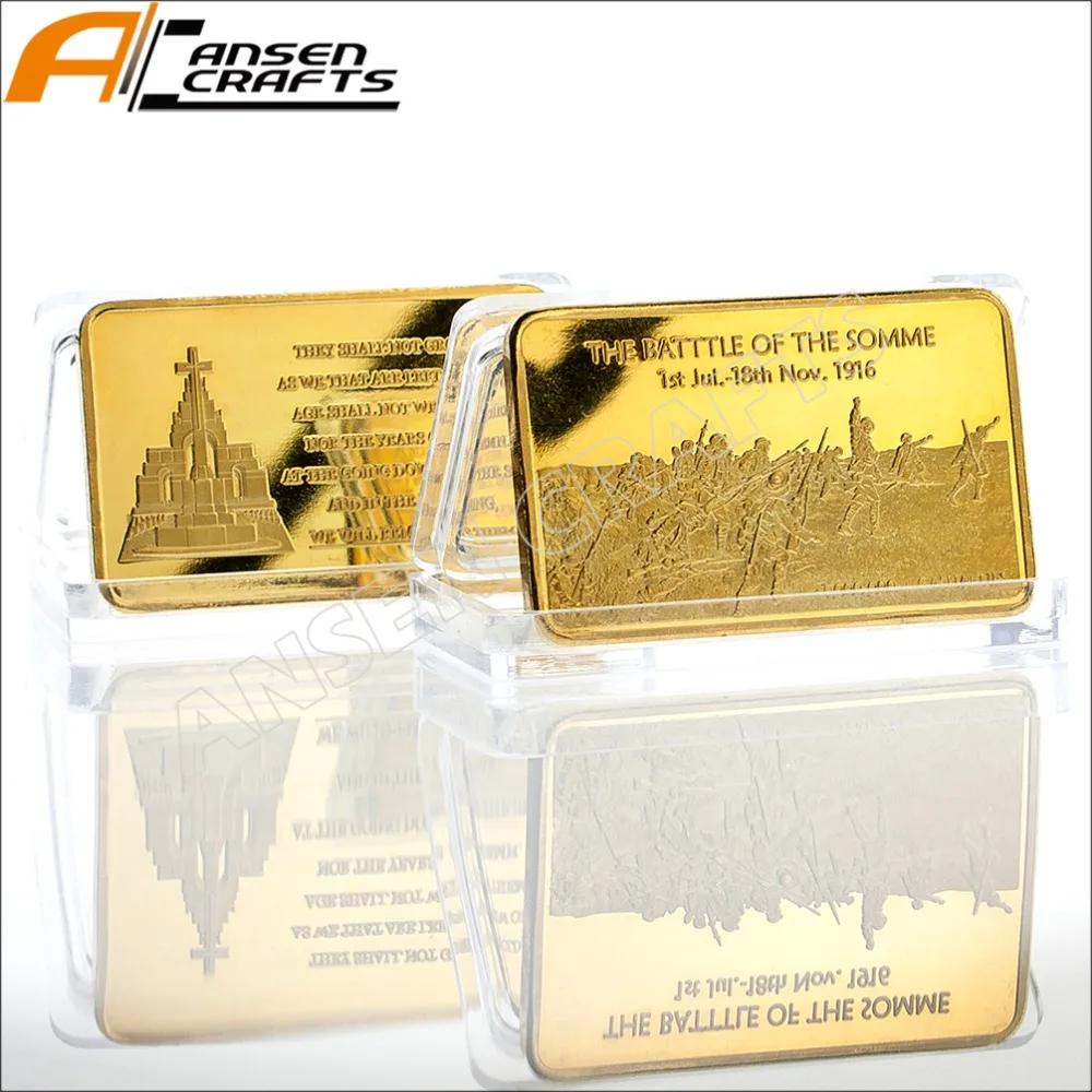 

Free Shipping 1 oz Gold Clad 100th Battle of the Somme Bullion Ingot Bar