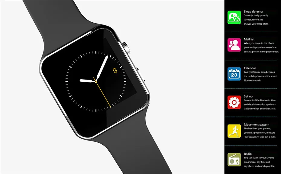 Bluetooth Smart Watch  Electronics Pedometer Wearable Devices Health Fitness Sport Watches For iOS Android Phone With Camera TF SIM Card slot X6  Support Facebook Whatsapp Xiaomi Samsung  (9)