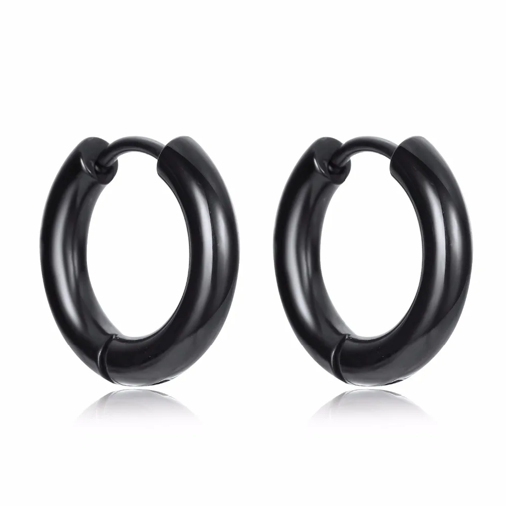 1pair Punk Black Thick Round Circle Hoop Earrings For Women Men Silver ...