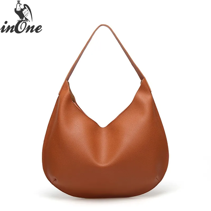 

INONE Luxury Bags for Women 2018 Shoulder Bags Large Capacity Round Hobo Bag Solid Color Litchi Grain PU Leather Travel Purse