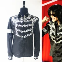 Rare Fashion MJ Michael Jackson US England THIS IS IT Handmade 100% Crystal On Silver Printing Shirt Jacket In 3 Color 2