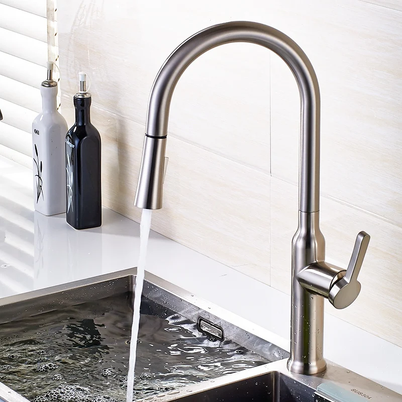 Fapully Pull Out Kitchen Faucet Polished Brushed Nickel Finish Swivel Sink Kitchen Deck Mounted Pull Down Spray Sink Taps Fapully Pull Out Kitchen Faucet Polished Brushed Nickel Finish Swivel Sink Kitchen Deck Mounted Pull Down Spray Sink Taps