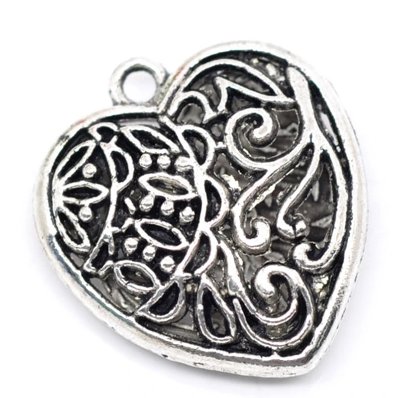 

DoreenBeads Zinc metal alloy Charm Pendants Heart Antique Silver Flower Hollow Pattern 28mm(1 1/8") x 25mm(1"), 1 Pc