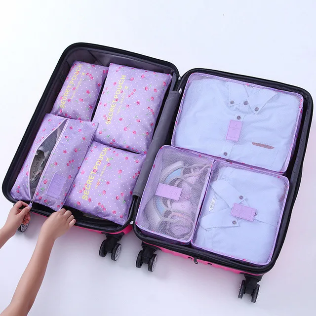 Портативная сумка для хранения одежды складной органайзер для шкафа для аккуратного гардероба Чемодан Сумка дорожная коробка для хранения обуви Упаковка Куб набор - Цвет: Purple cherry