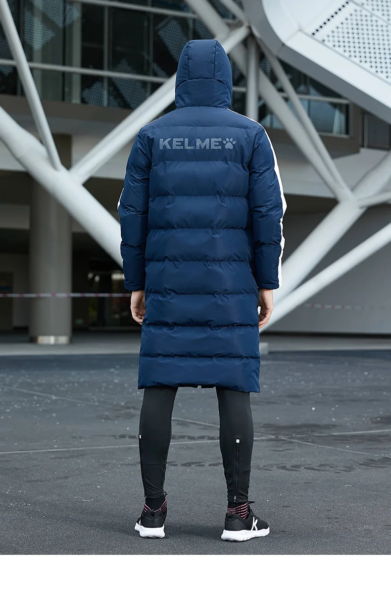 KELME мужская зимняя куртка, длинное однотонное Спортивное тренировочное пальто, мужское пальто, теплое зимнее пальто с хлопковой подкладкой для мужчин и женщин 3881406