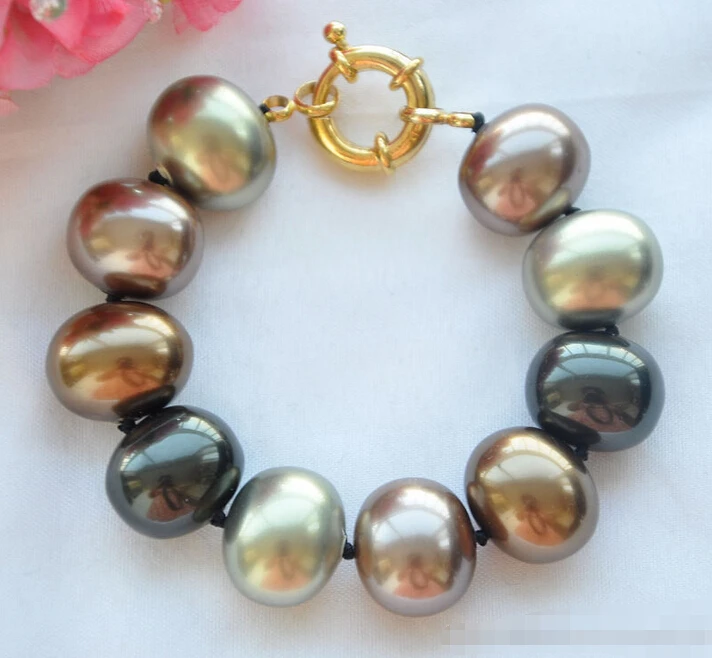 

z5811 8" 19mm Coffee Black Egg South Sea Shell Pearl Bracelet @^Noble style Natural Fine jewe FREE SHIPPING
