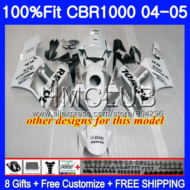 Впрыска тела для HONDA CBR 1000RR CBR1000 RR 04 05 72HM. 12 CBR1000RR 04 05 CBR 1000 RR серебро пламя 2004 2005 OEM обтекатель комплект