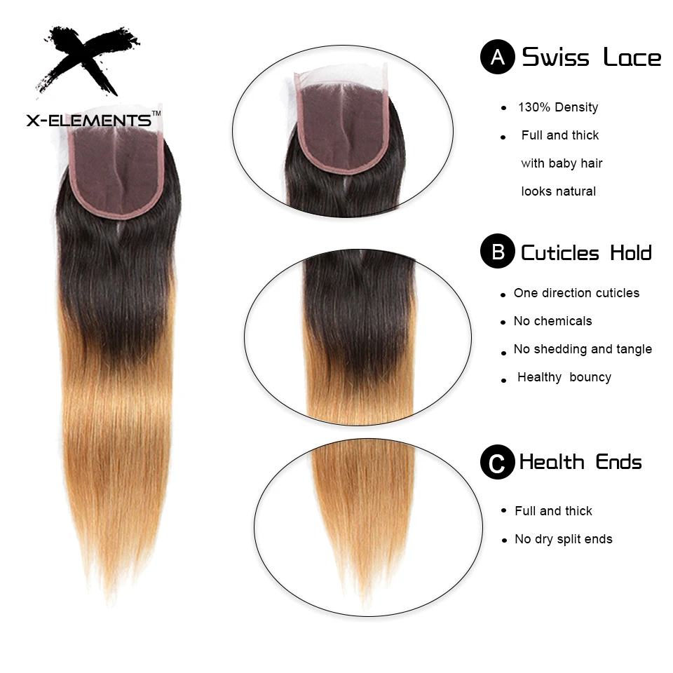 X-Element Brazilian Ombre Straight Hair Bundles With Closure T1B 27 Ombre Human Hair Weave With Closure 2 Tone Hair with Closure (17)