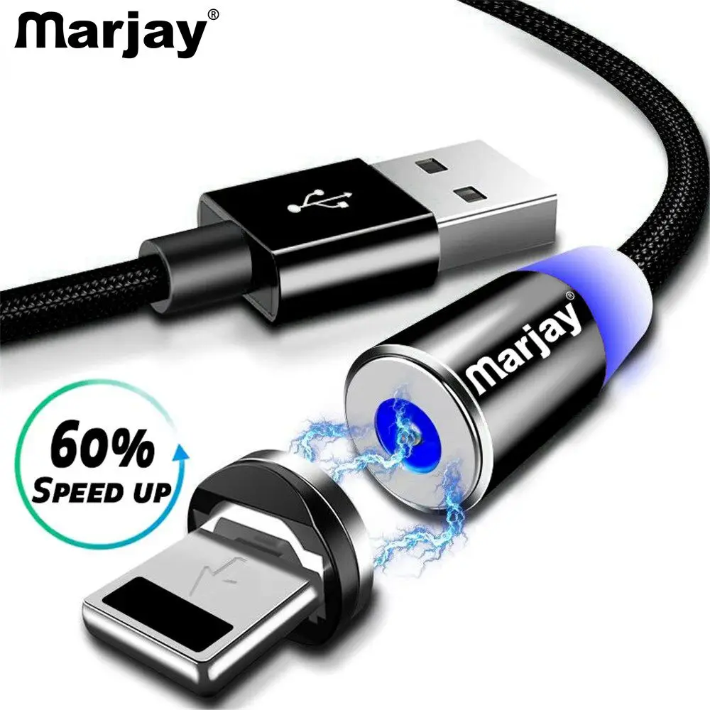 Marjay 1 м 2 м Магнитный usb-кабель светодиодный быстрое зарядное устройство зарядный кабель для iPhone XS Max XR X 5S 8 7 6s 5 se для iPhone кабель для iPad