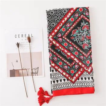 

2018 Spain Luxury Brand Bohemian Geometric Viscose Shawl Scarf Ladies Fashion Aztec Ethnic Scarves Autumn Winter Muslim Hijabs