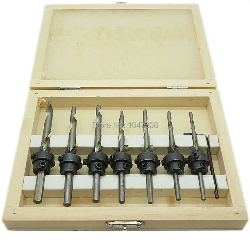 A Box Of Tapered Drill Countersink Bit Screw Wood Pilot Hole Adjustable