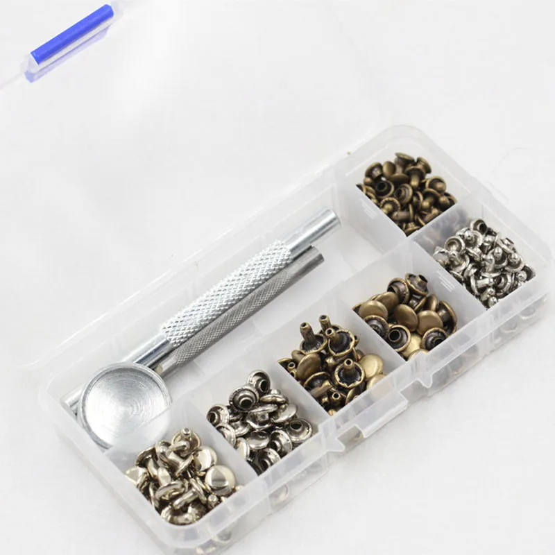 

HOT 120 Sets Leather Craft Repair Double Cap Rivets Tubular Metal Studs Fixing Tools LSF99