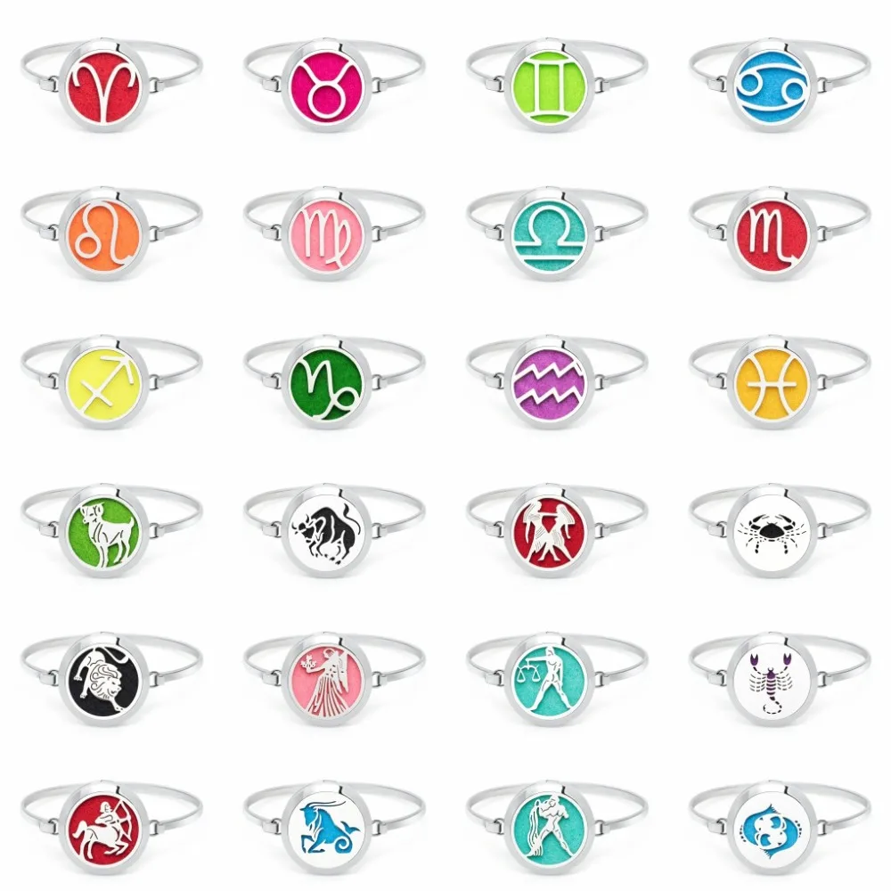 

12 Constellations Star Signs 30mm Aromatherapy Essential Oil surgical Stainless Steel Diffuser Locket bracelet Free 10pads