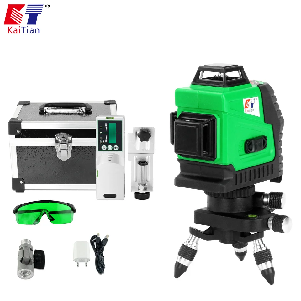 

KaiTian Laser Level 3D Green 12Lines Receiver Self-Leveling 360 Horizontal 532nm Vertical Cross Livello Laser x Beam Line Levels