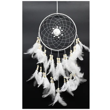 

1x white creative home decoration silk face rose wood beads feathers catch dream net pendant size about: 60-68cm