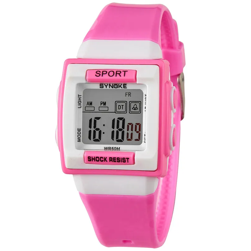 SYNOKE Fashion Kids Electronic WristWatch Digital Montre Enfant Shockproof Children's Watches for Boys Girls Kid Shock Clock L30 - Цвет: Pink