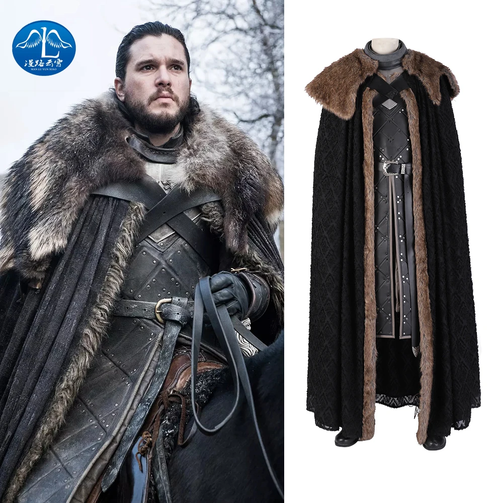 

Manluyunxiao Game of Thrones T Shirt Cosplay Costumes Jon Snow Costume Outfit with Coat Halloween Clothing Ault Men Party
