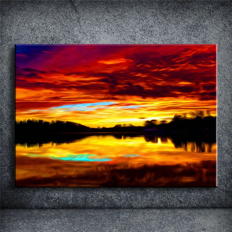 Sonnenuntergang Auf Der Kuste Haus Olgemalde Zeichnung Wohnkultur