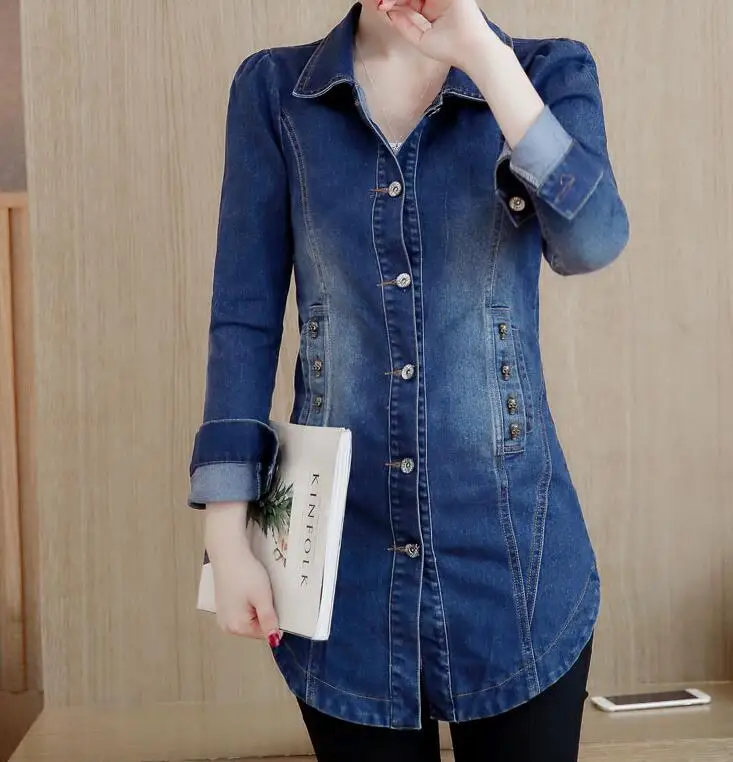 

S-2XL Hot 2019 Spring Women New long cowboy coat of cultivate one's morality waist fashion windbreaker hubble-bubble sleeve