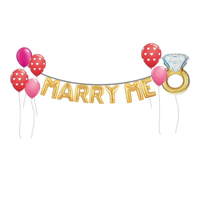 

14pcs/lot marry me letter Diamond Ring air Balloons for bride to be weeding party bridal shower Propose decorations