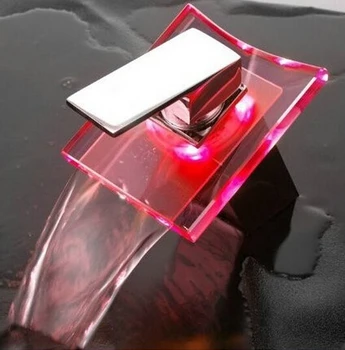 

High quality brass chrome bathroom LED waterfall basin faucet sink faucet,color change according to the temperature of water