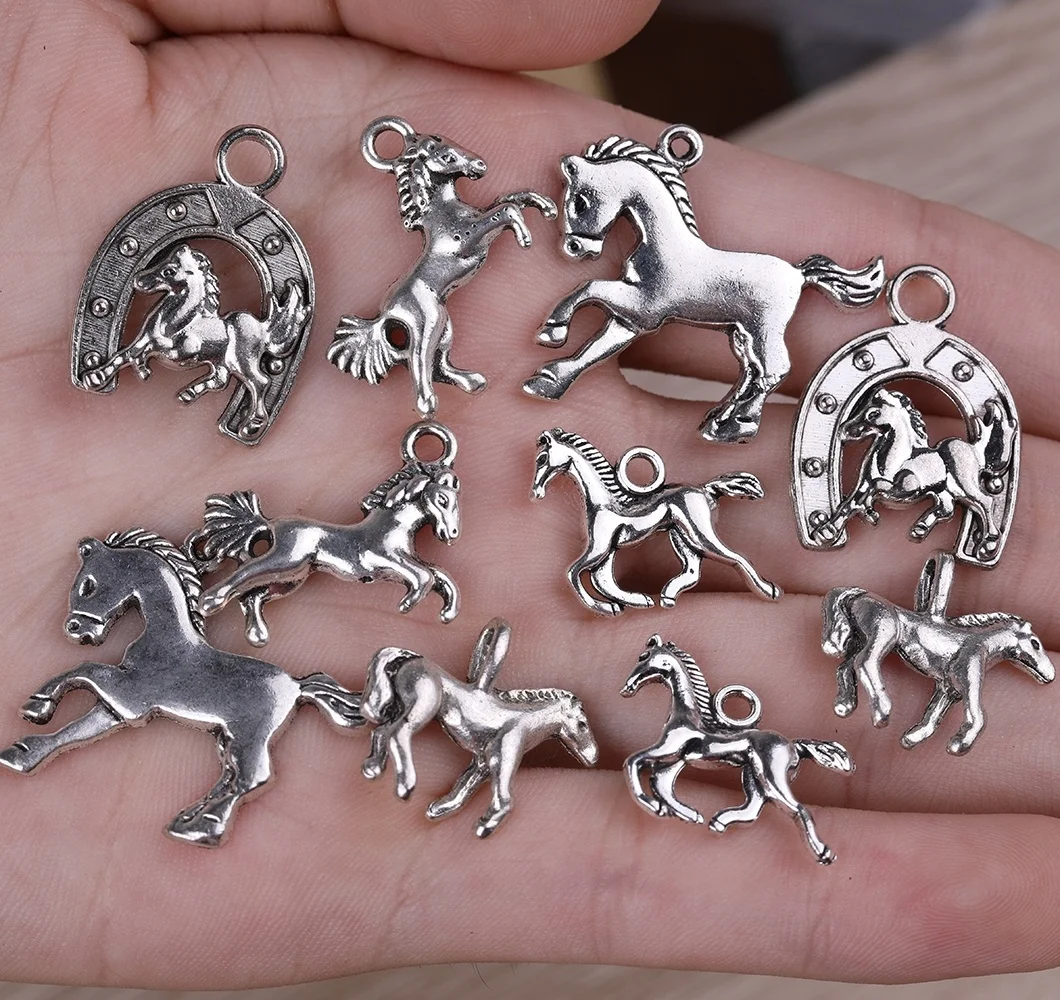 

DIY Wholesale 10 Piece Alloys Bilateral Horse Tibetan Silver Copper Necklace Bracelet Pendant Accessories Jewelry Making