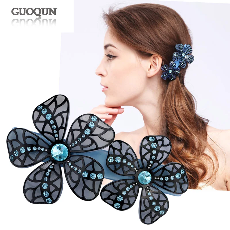 

2pcs Hair Ornament - Flower Hair Clip - Acetate Hair Accessories - Rhinestone Hair Jewelry - Hair Barrette for Women Braids Prom