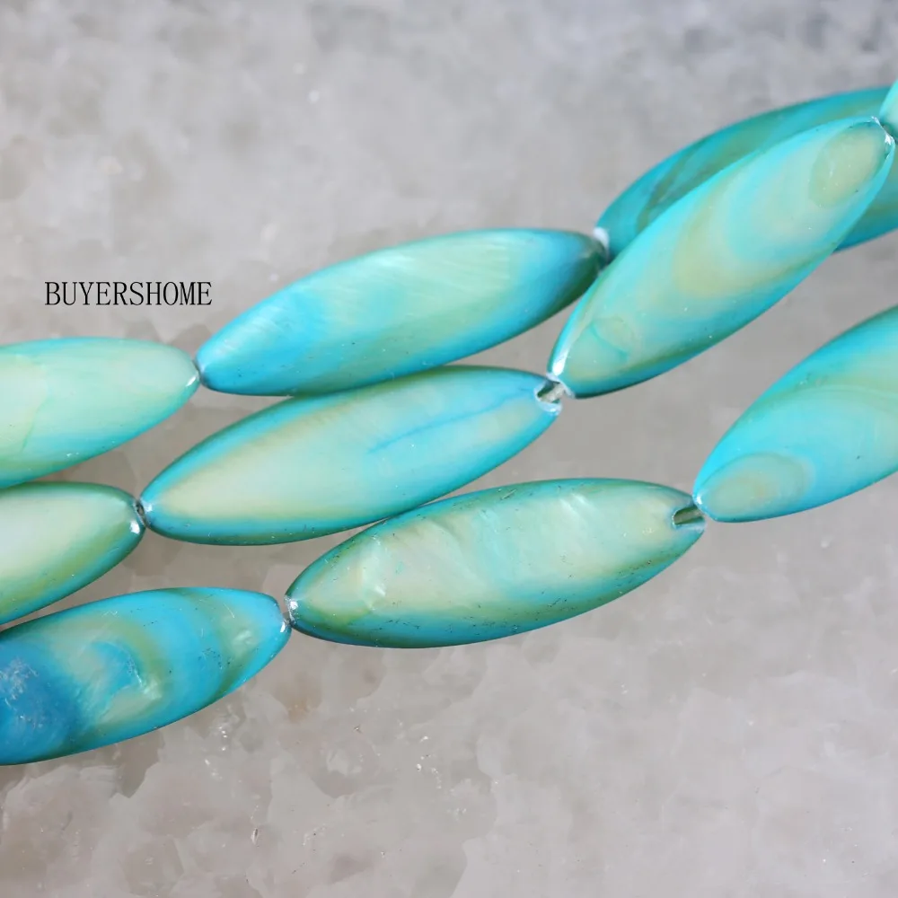 Fahion Jewelry 10X30MM Sky Blue Mother Of Pearl Shell Loose Beads String 15&quot O084 | Украшения и аксессуары