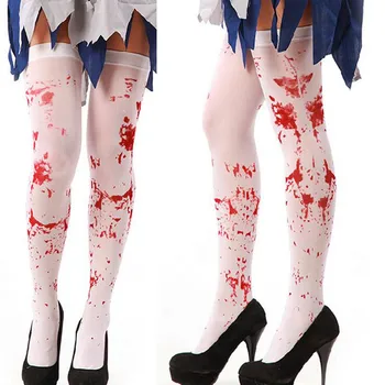 

White Blood Stained Stockings Bloody Spooky Hallowmas Fancy Dress Socks Party Favors Gift Christmas Halloween