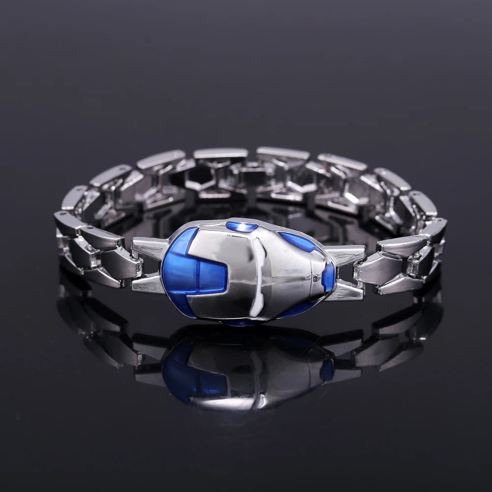 

Marvel Iron man Helmet Bracelet The Avengers Alloy Blue Bangle Logo Metal Cosplay Gifts Wholesale super heroes FJ63