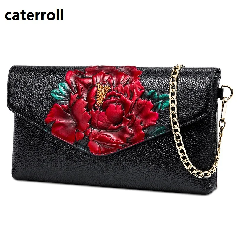 

luxury handbags women bags designer shoulder bag floral print genuine leather chain bag female real leather handbag