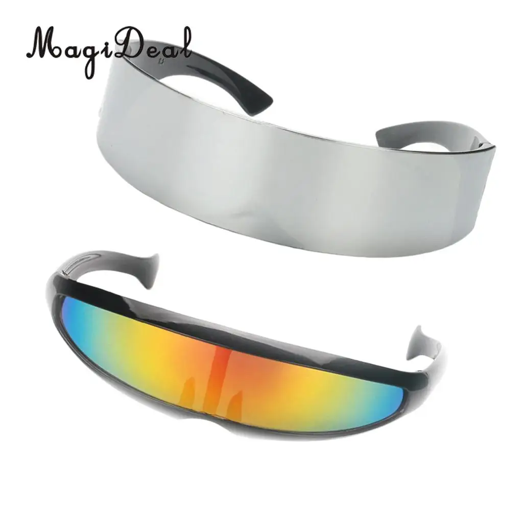 MagiDeal 2 Pieces Funny Narrow Rainbow Metallic Silver Space Robot Alien Eyeglasses Shade Eyewear Future Soldier Sunglasses
