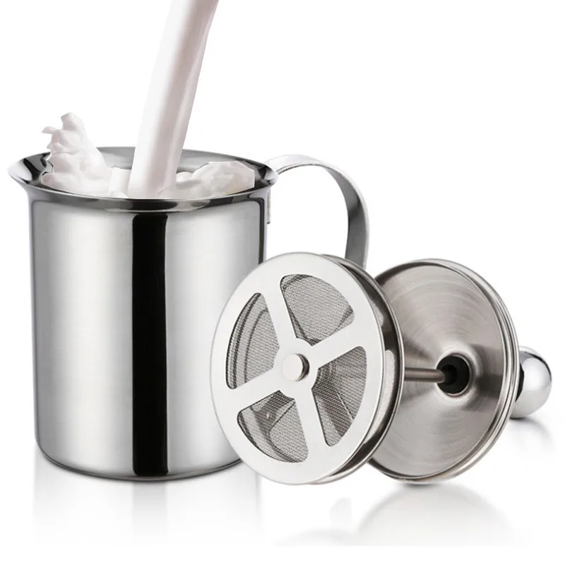 

Double Mesh Milk Frother Stainless Steel Milk Foamer Hand Pump for Cappuccino 400cc/800cc 2019ing
