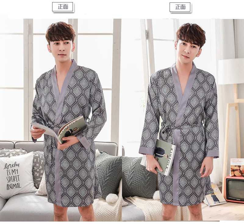  Silk Robes Men Nightgown Dressing Gown  (29)