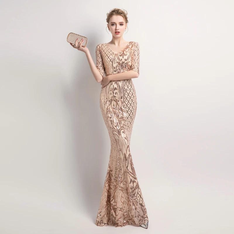 YIDINGZS женское элегантное платье русалки с золотыми блестками вечернее платье с коротким рукавом YD083 - Цвет: gold