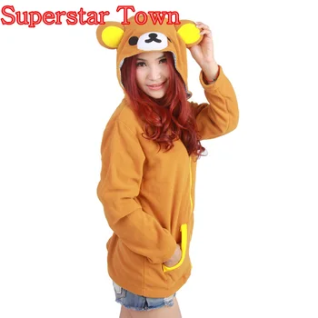

Japanese Kawaii Rilakkuma Hoodies Cute Bear Cosplay Unisex Lolita Overall Jacket With Ear Coat Warm Pullover Sweatshirt