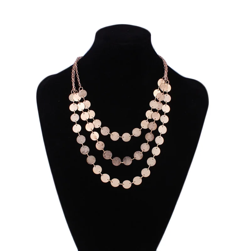 

New Statement Jewelry Gold Silver Plated Punk Style Reflrtive Round Metal Bib Necklaces Multilayers Maxi Collar Necklaces Femme