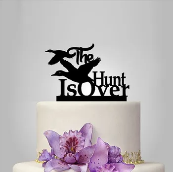 

Interesting Black Acrylic Wedding Cake Topper "The Hunt Is Over" Cake Stand Topper Lovebirds Wedding Cake Top Decoration