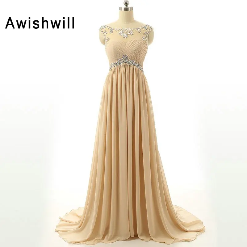 

Robe Soiree Longue Femme Cap Sleeve Beadings Chiffon Lace-up Back A-line Cheap Prom Dress Wedding Party Evening Long Dresses