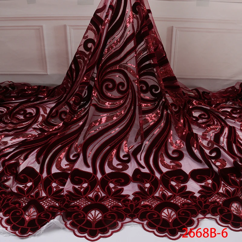 

Luxury African Velvet Net Lace Fabrics For Party 2019 Velvet Sequin Fabric African Embroidery QF2668B-6