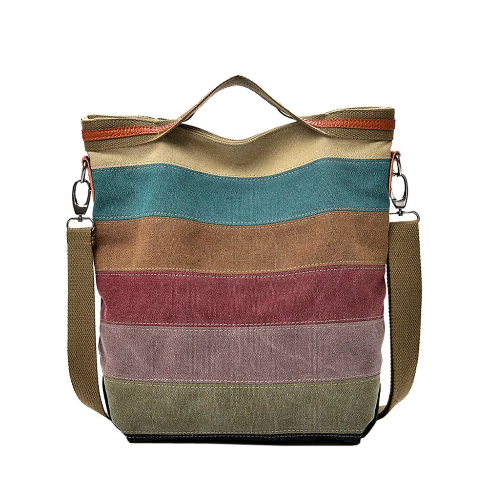

2019 New Fashion Casual Women Canvas Zipper Splice Stripe Crossbody Bag Shoulder Clutches Bag Handbag Large Women's Totes #Y