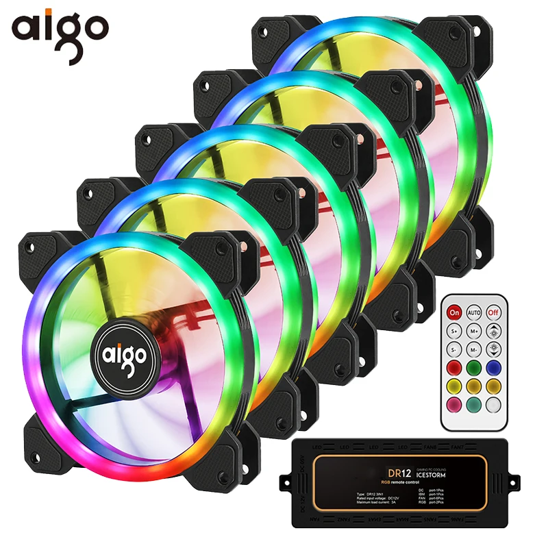 Aigo DR12 ПК охлаждающий вентилятор в корпусе для компьютера 12V регулируемый светодиодный RGB охлаждающий вентилятор 120 мм бесшумный вентилятор ПК кулер с ИК-пульт дистанционного управления