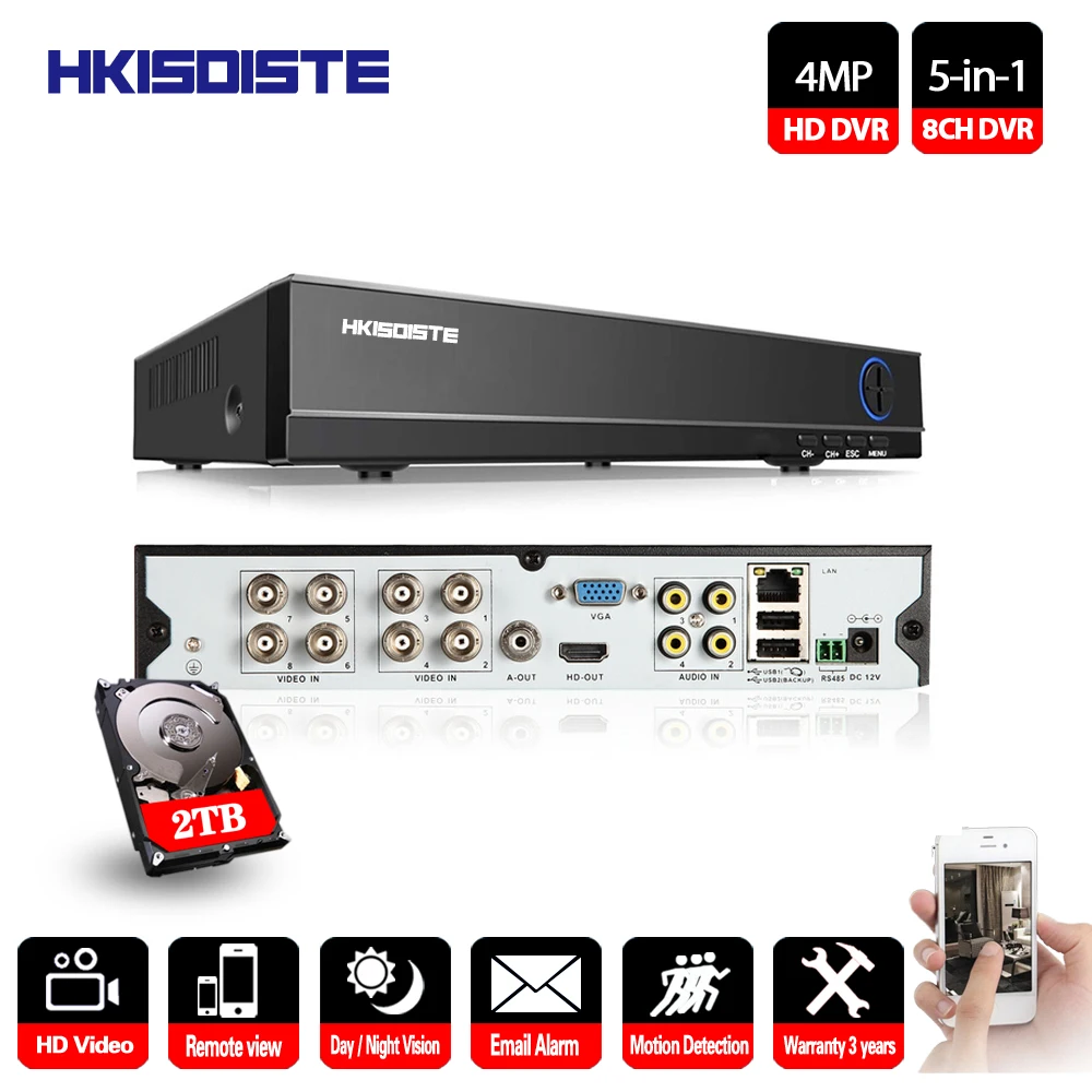 

HKIXDISTE DVR Recordre 8ch NVR Onvif 1080P Support AHD/Analog/TVI/CVI/IP Camera P2P H.264 HDMI VGA Output 8 Channel Surveillance