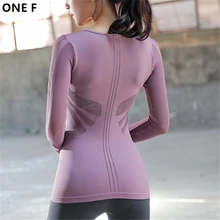 One F бесшовная женская футболка, дышащая, сексуальная, открытая, одежда для фитнеса, с длинным рукавом, для спортзала, Спортивная рубашка, тощий, для йоги, фитнеса